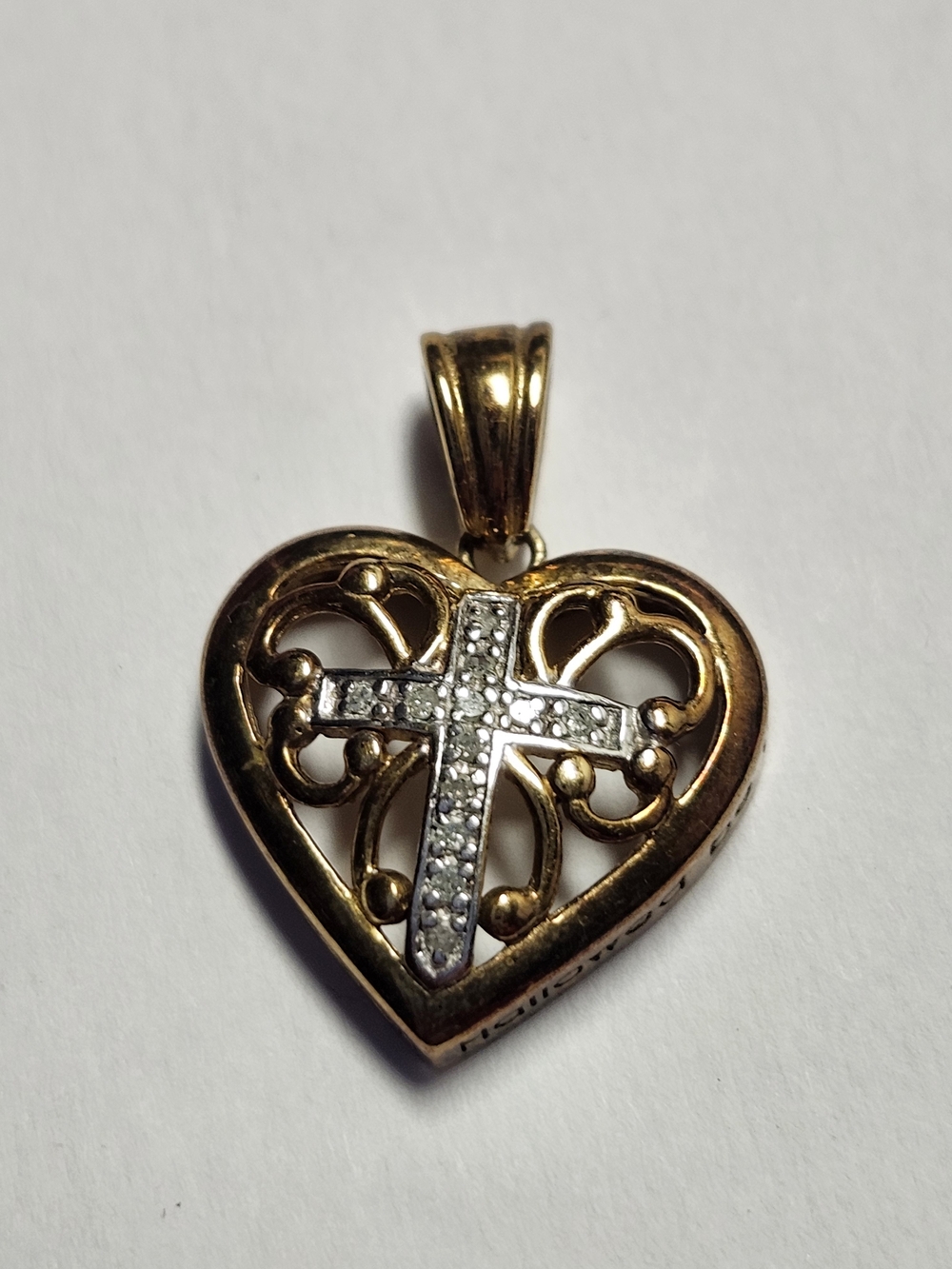 Gold Over Sterling Silver Diamond Pendant The Lords Prayer Cross Heart